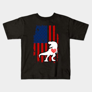 T-Rex Merica Usa American Flag Kids T-Shirt